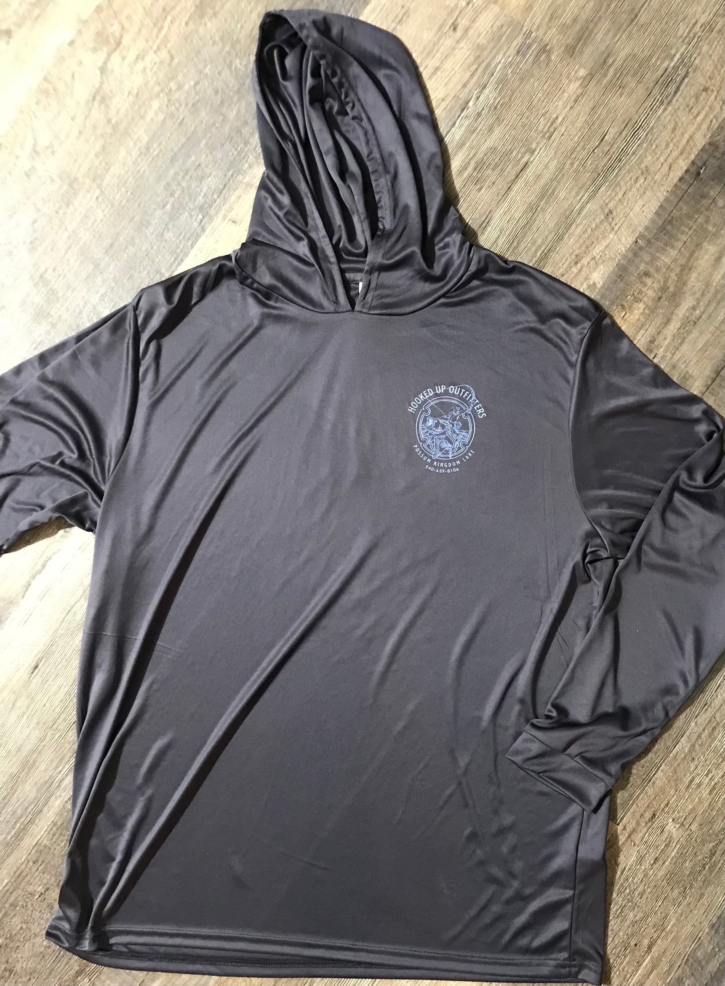 HookedUp Outfitters Hooded Fishing Shirt Graphite Color