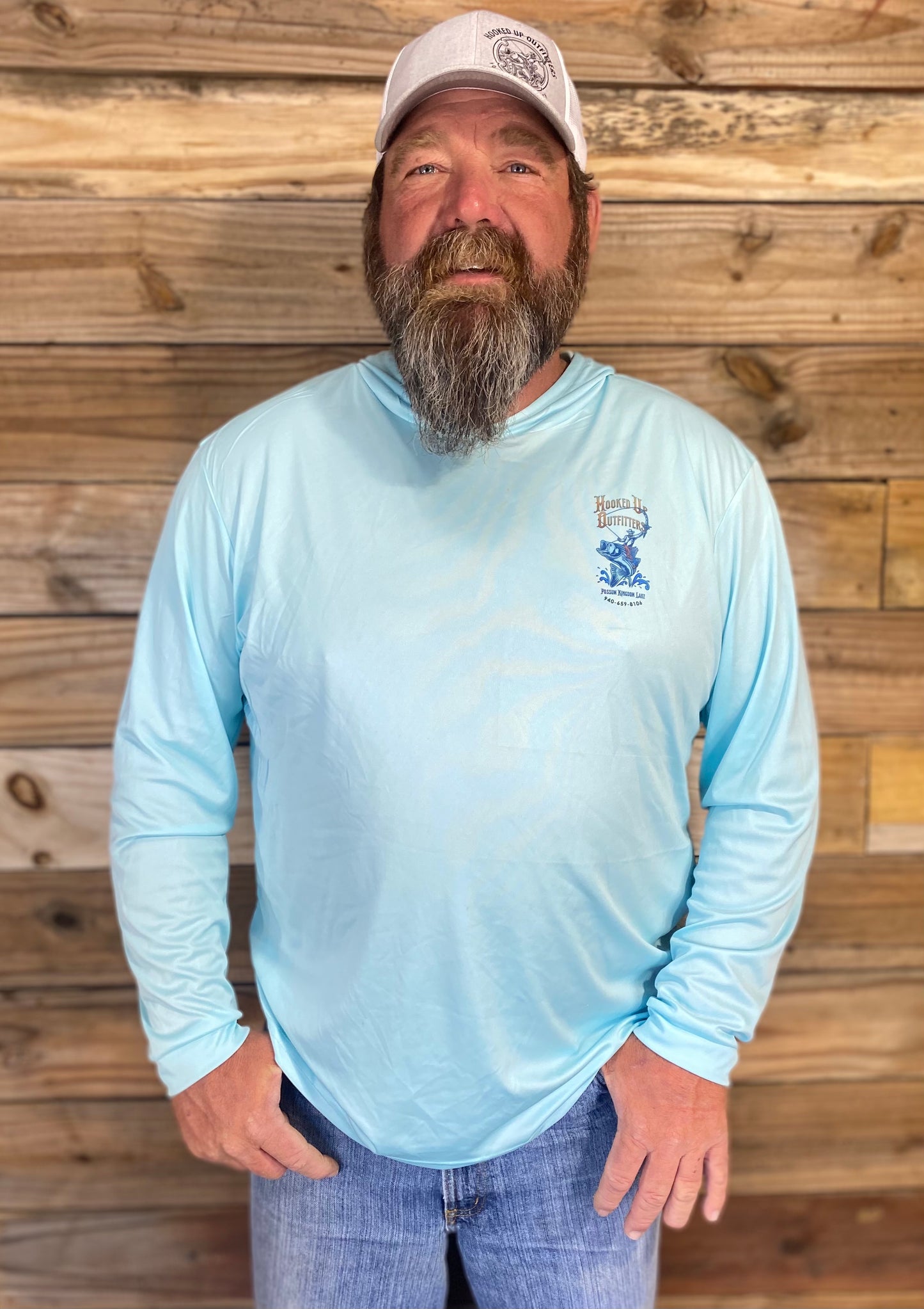 HookedUp Outfitters Hooded Fishing Shirt Blue