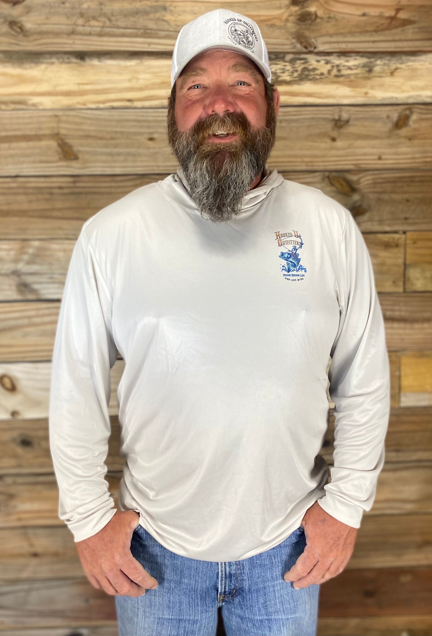HookedUp Outfitters Hooded Fishing Shirt Sand Color