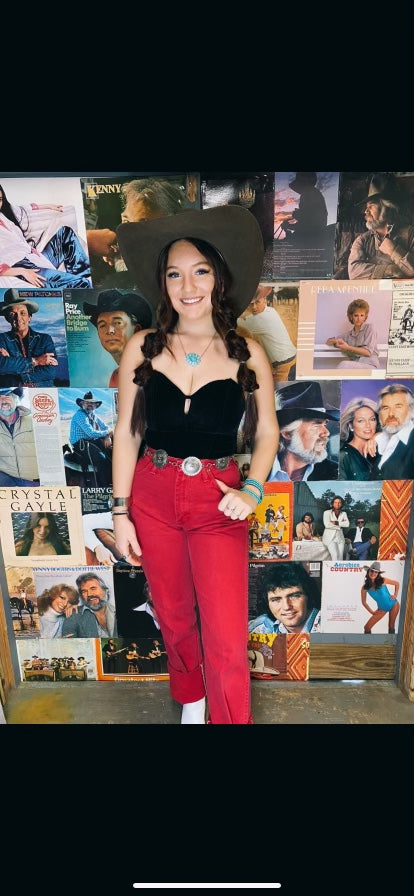 Ranch Lady In Red Wranglers (26”-26.5” Waist)