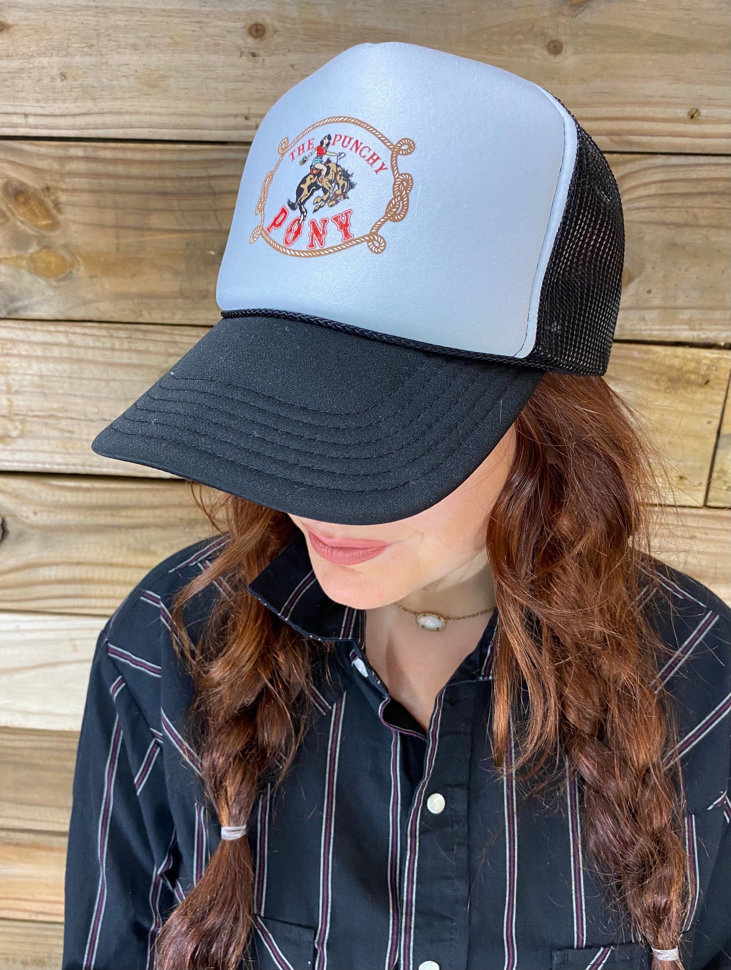 Black and White Punchy Pony Hat