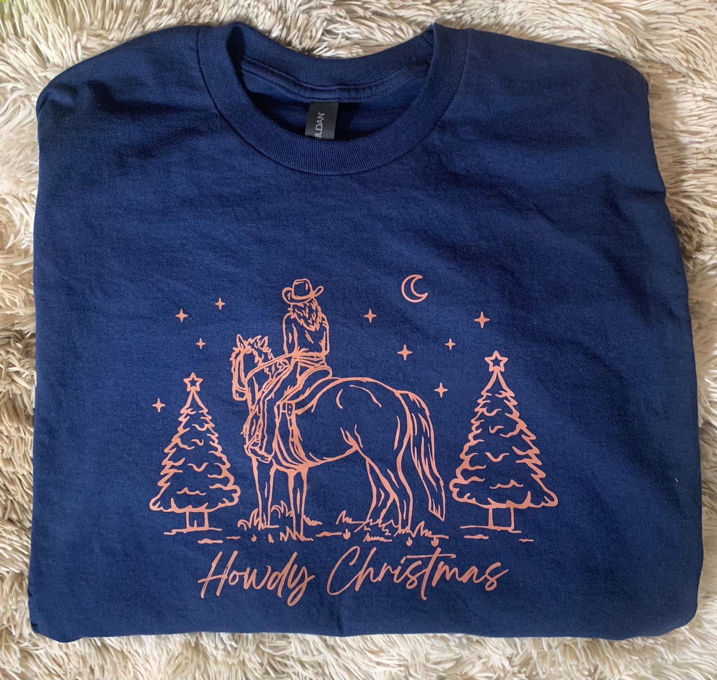 Howdy Christmas Cowgirl Shirt Navy Blue