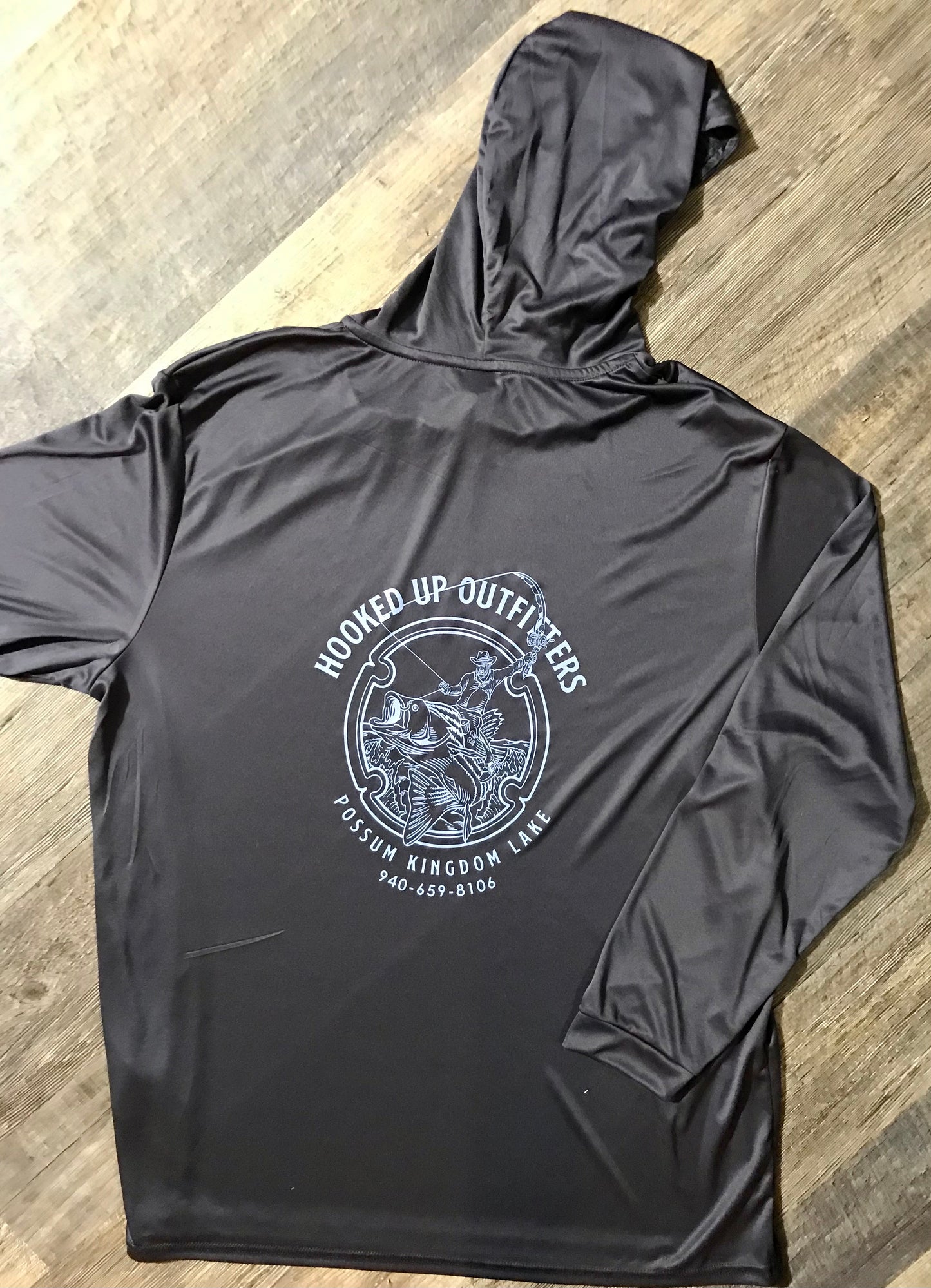 HookedUp Outfitters Hooded Fishing Shirt Graphite Color
