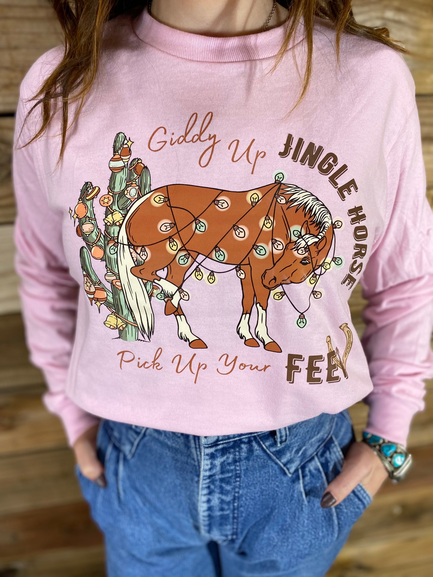 Giddy Up Jingle Horse Shirt Pink