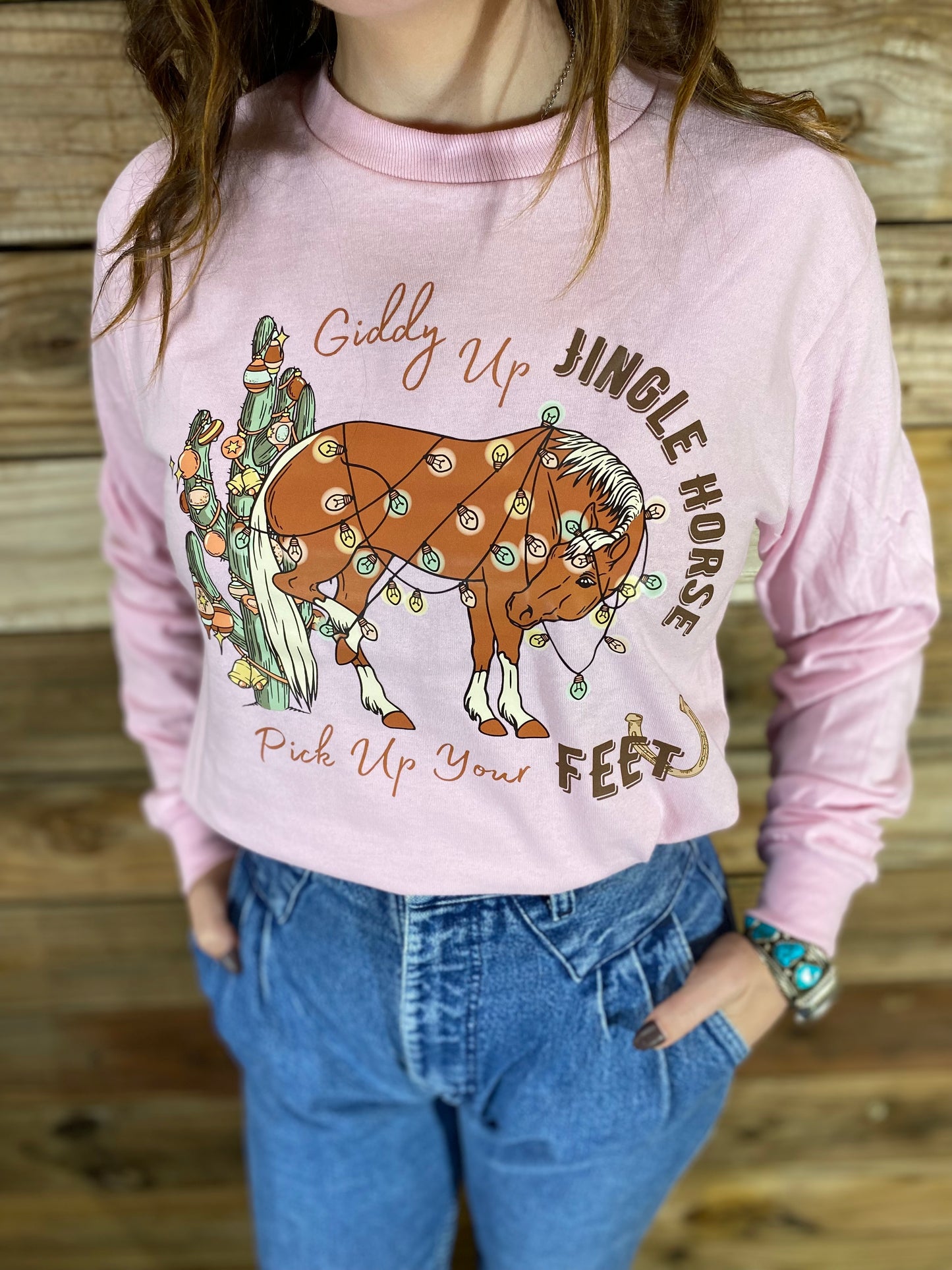 Giddy Up Jingle Horse Shirt Pink
