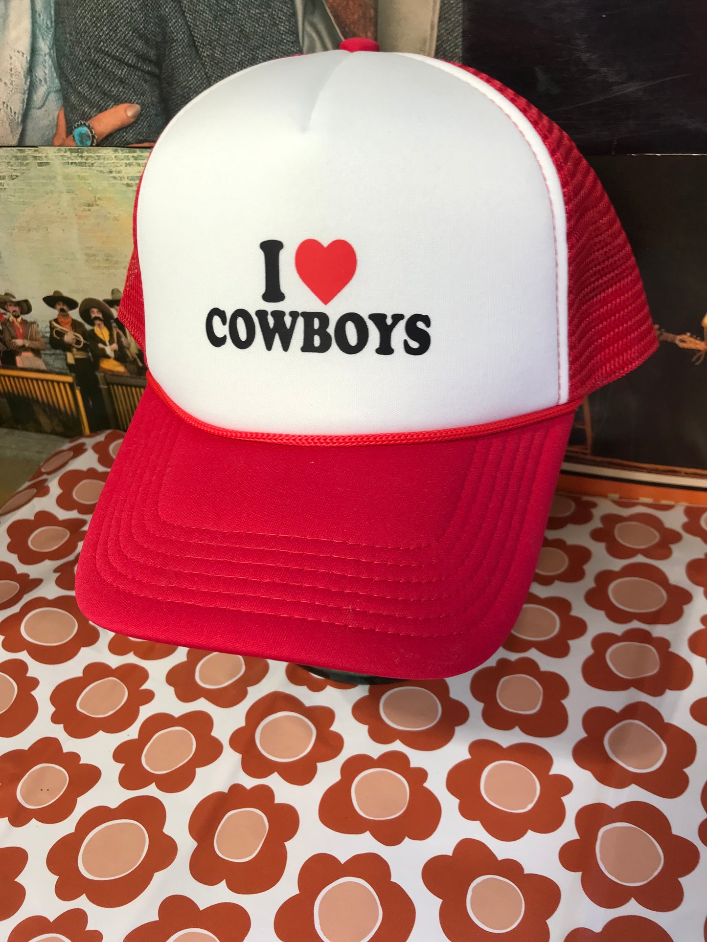 I Love Cowboys Hat (Red and Black)