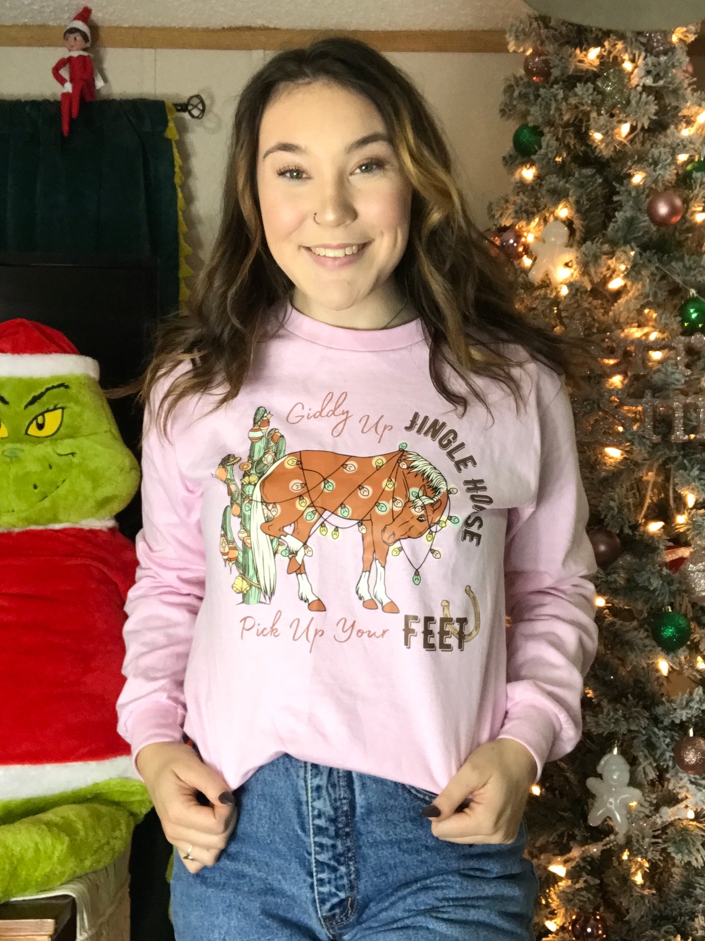 Giddy Up Jingle Horse Shirt Pink