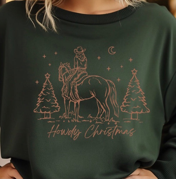 Howdy Christmas Cowgirl Shirt Green