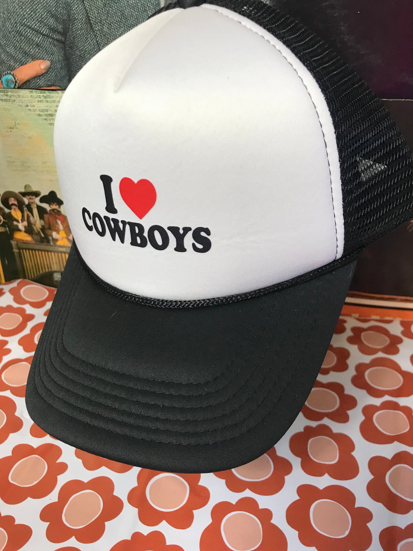 I Love Cowboys Hat (Red and Black)