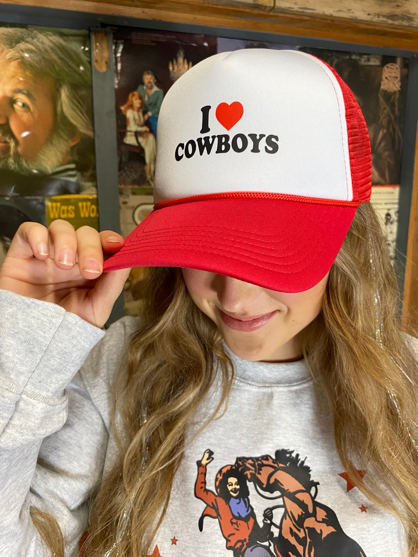 I Love Cowboys Hat (Red and Black)