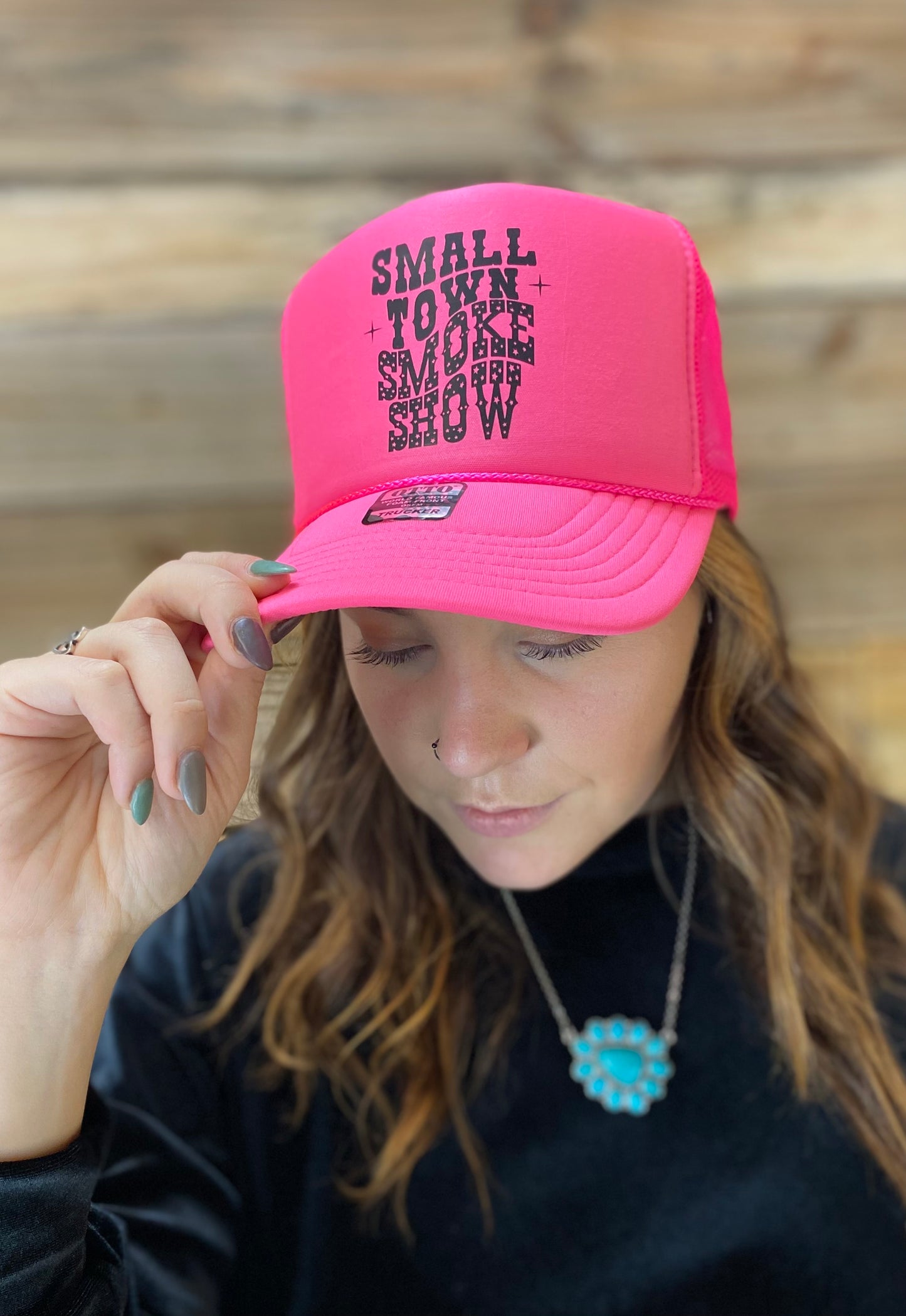 Small Town Smoke Show Trucker Hat Pink