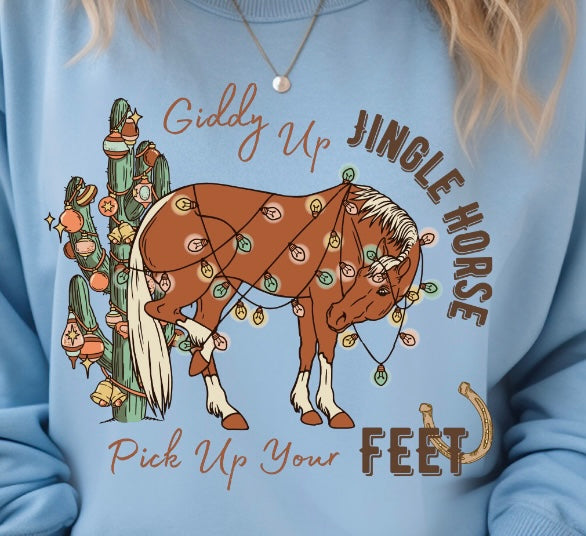 Giddy Up Jingle Horse Shirt Blue
