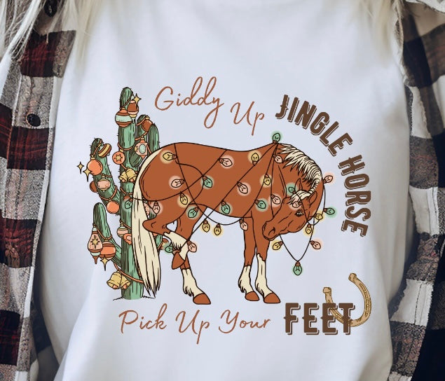 Giddy Up Jingle Horse Shirt White