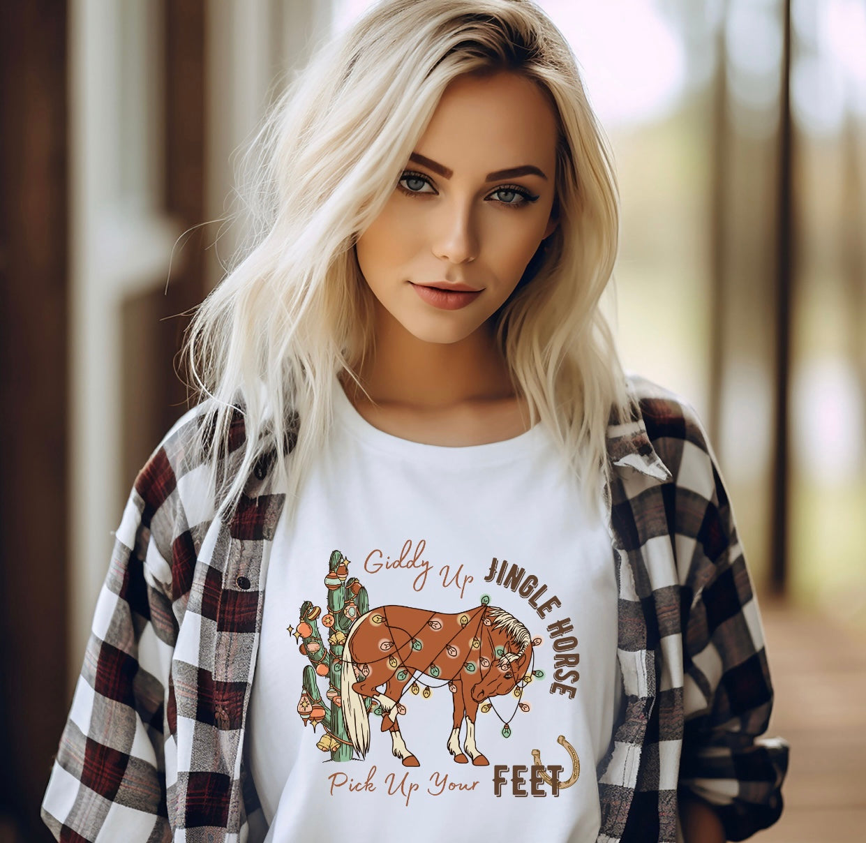 Giddy Up Jingle Horse Shirt White
