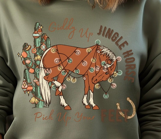 Giddy Up Jingle Horse Shirt Green
