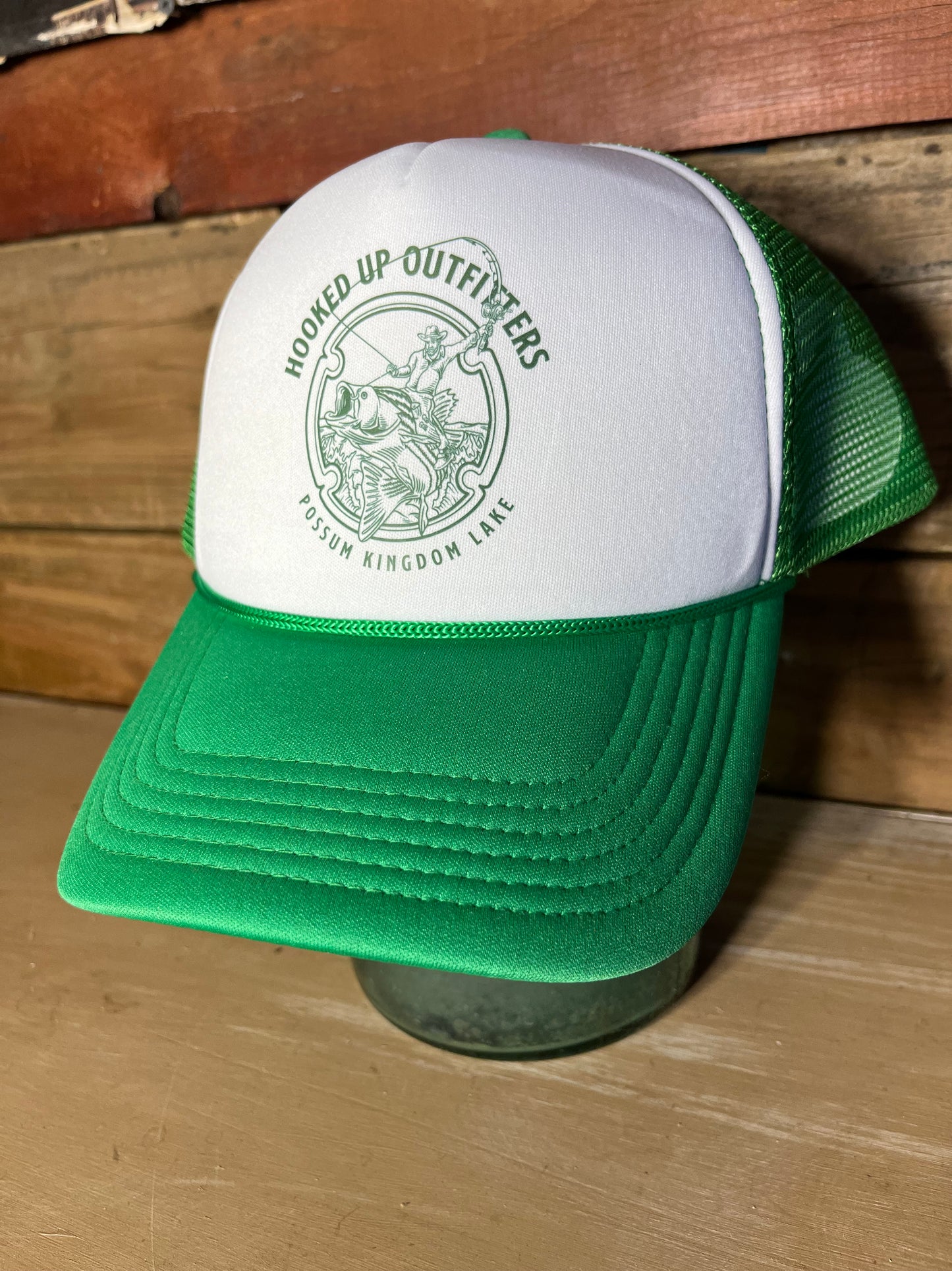 Hooked Up Outfitters Green and White Hat
