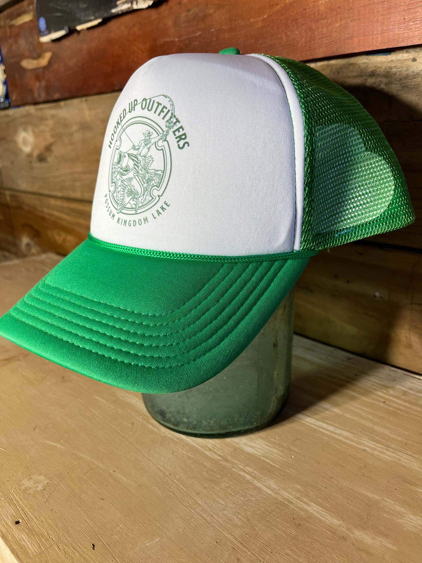 Hooked Up Outfitters Green and White Hat