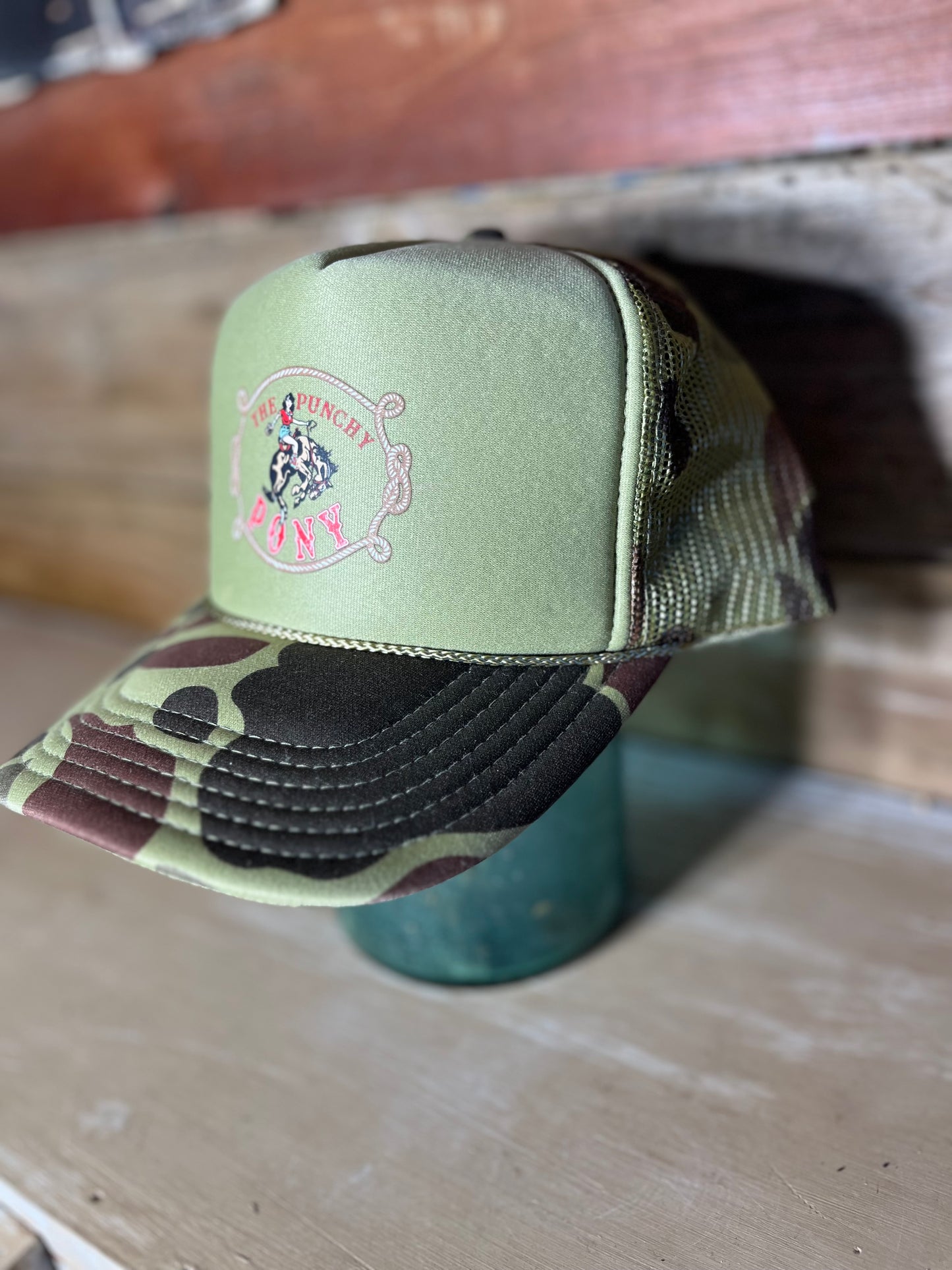 Old School Camo Punchy Pony Hat