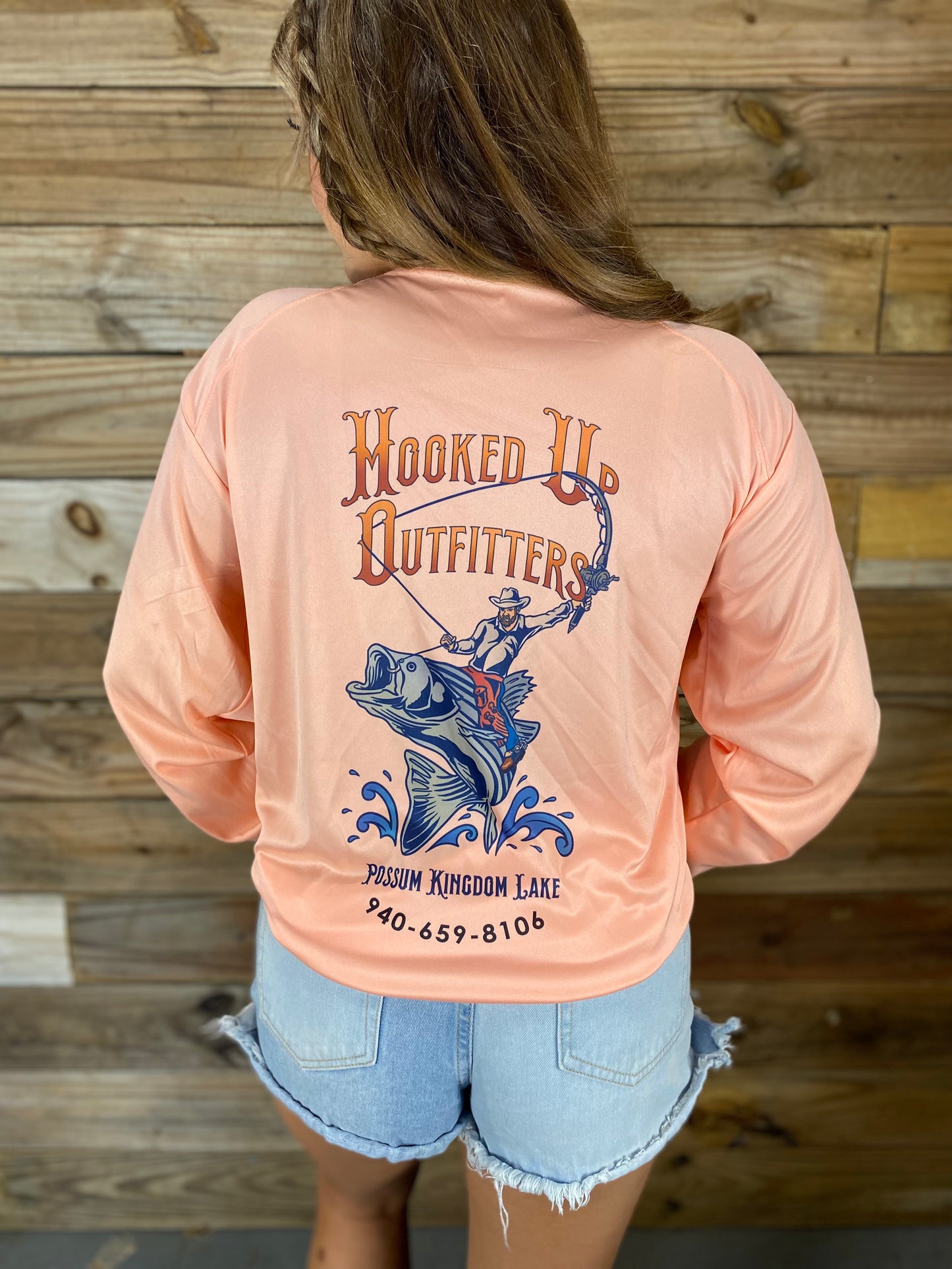 HookedUp Outfitters Long Sleeve Fishing Shirt Peach