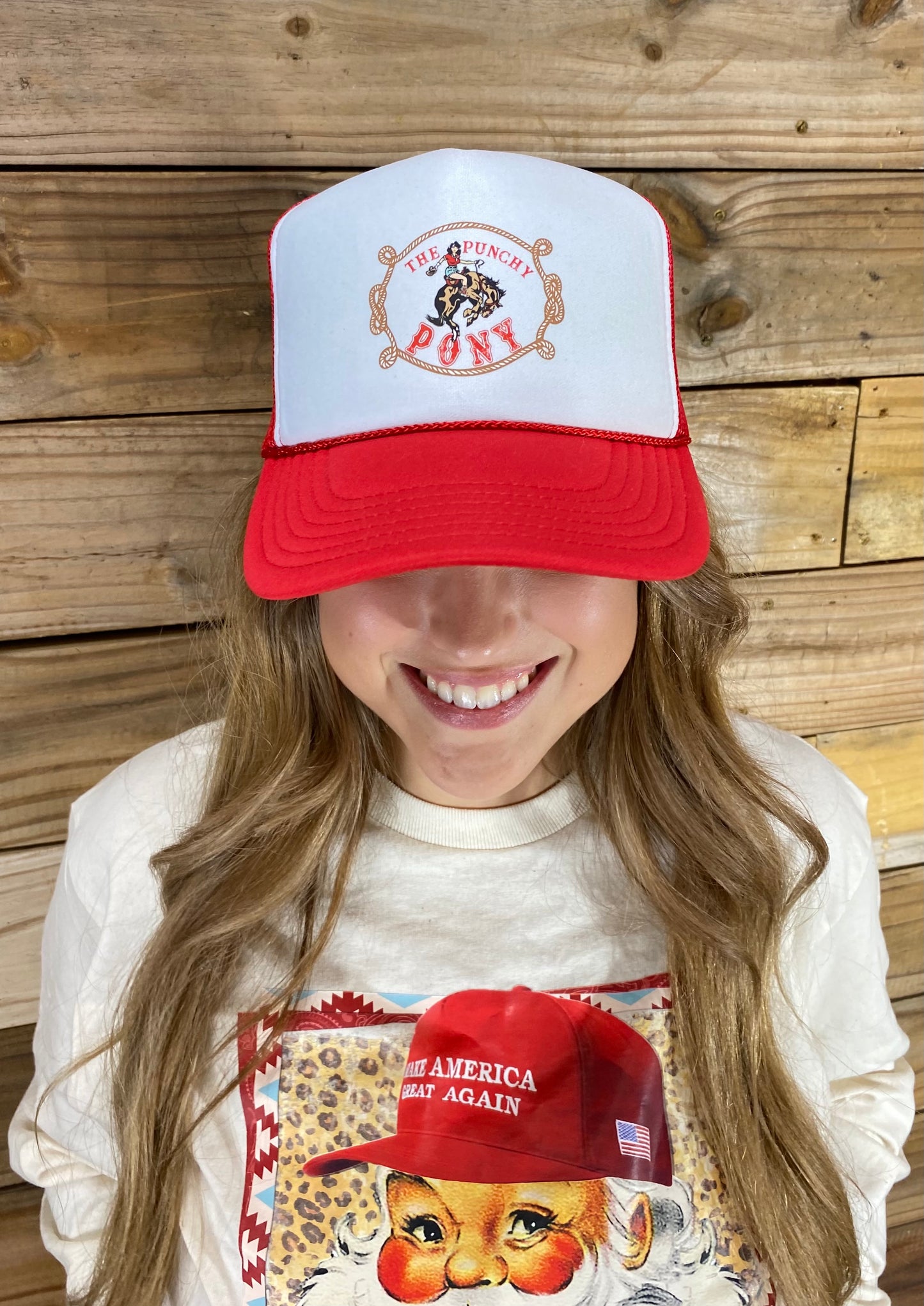 Red and White Punchy Pony Hat