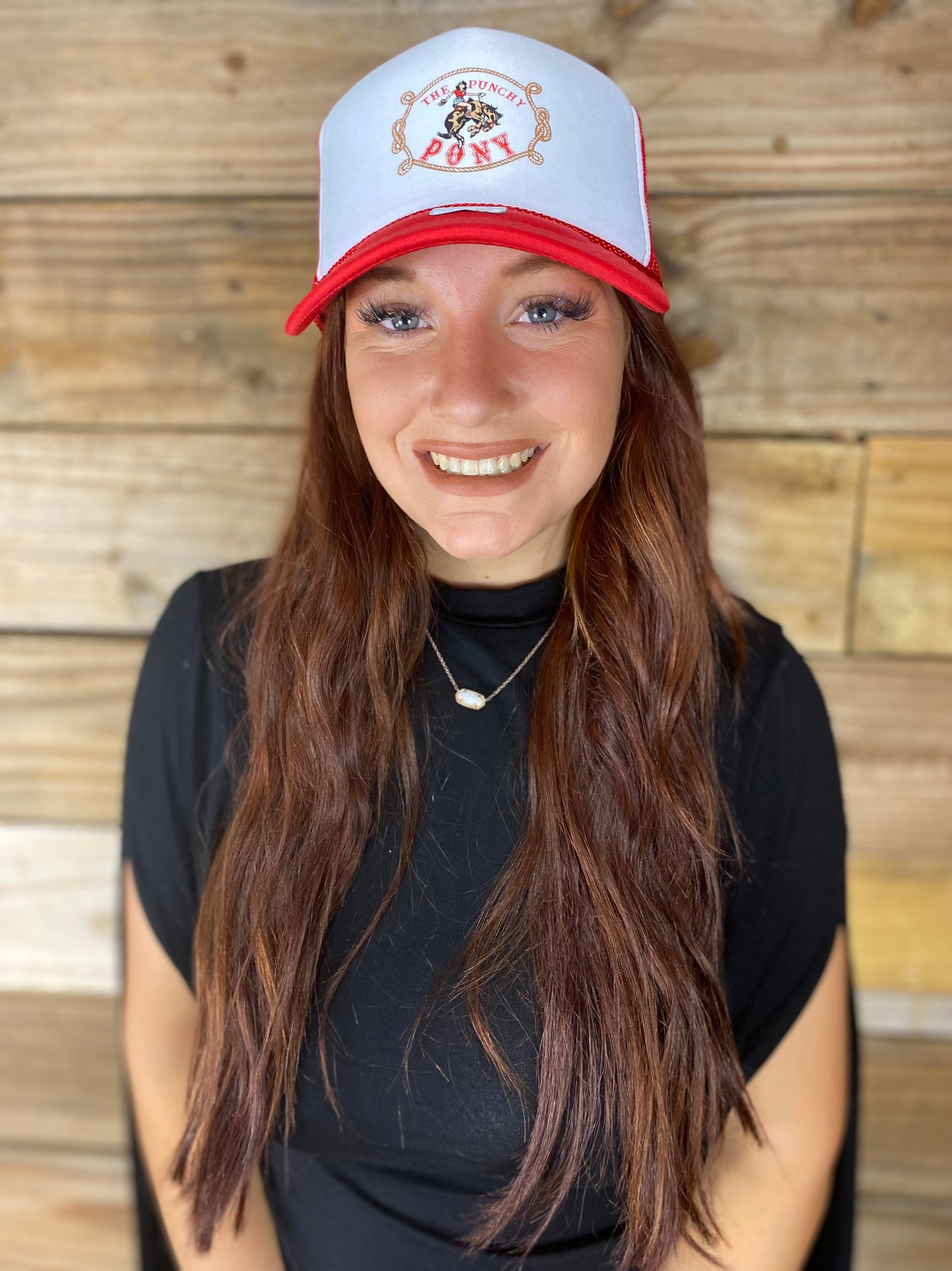 Red and White Punchy Pony Hat
