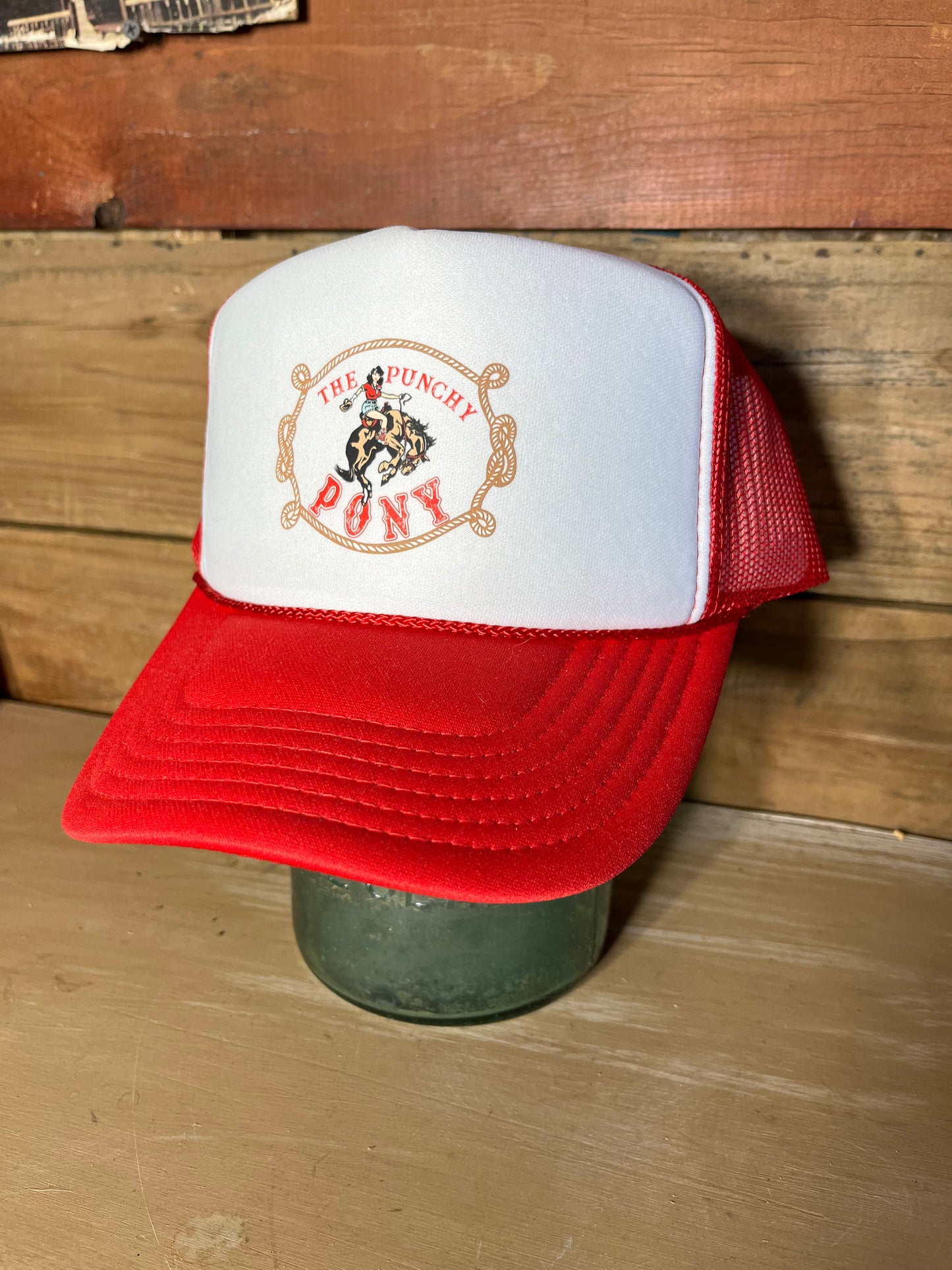 Red and White Punchy Pony Hat