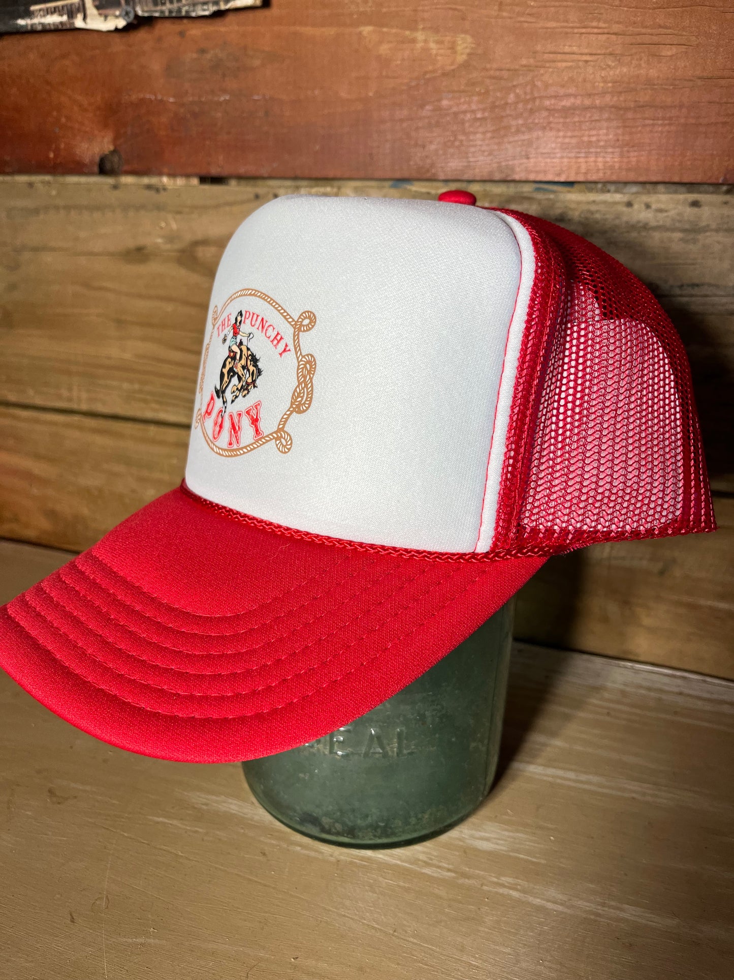 Red and White Punchy Pony Hat